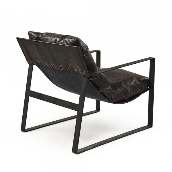 Modern Black Leather Sling Chair