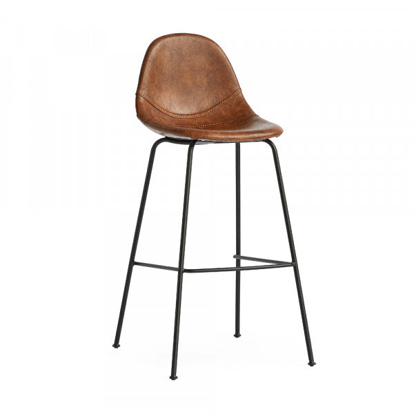 Industrial Scoop Leather Bar Stool