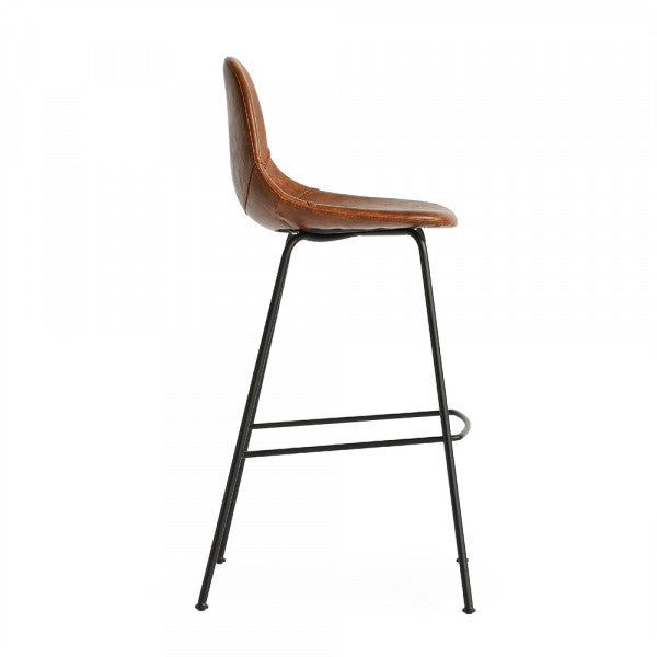 Industrial Scoop Leather Bar Stool