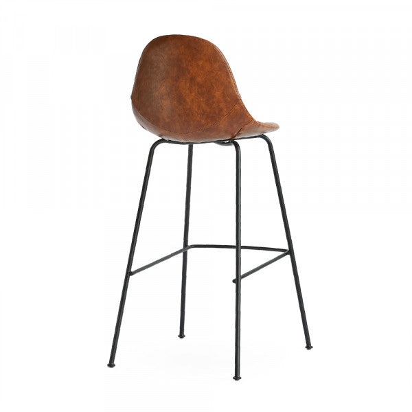 Industrial Scoop Leather Bar Stool