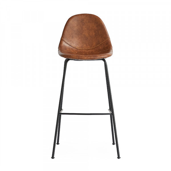 Industrial Scoop Leather Bar Stool