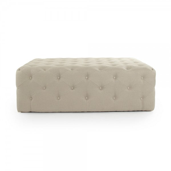 Tufted Beige Linen Ottoman