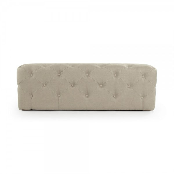 Tufted Beige Linen Ottoman