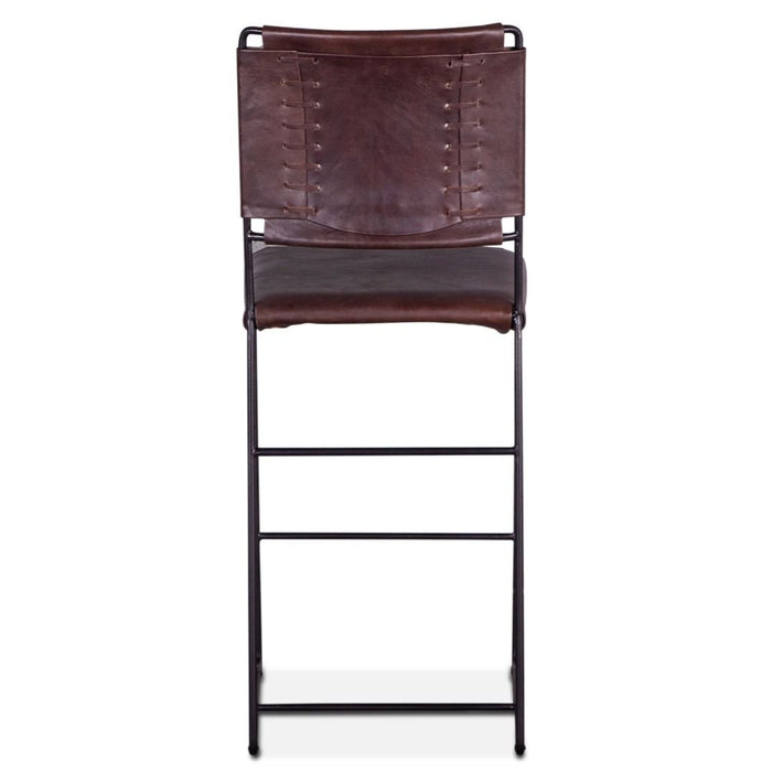 Mid-Century Chocolate Top-Grain Leather Counter Stool