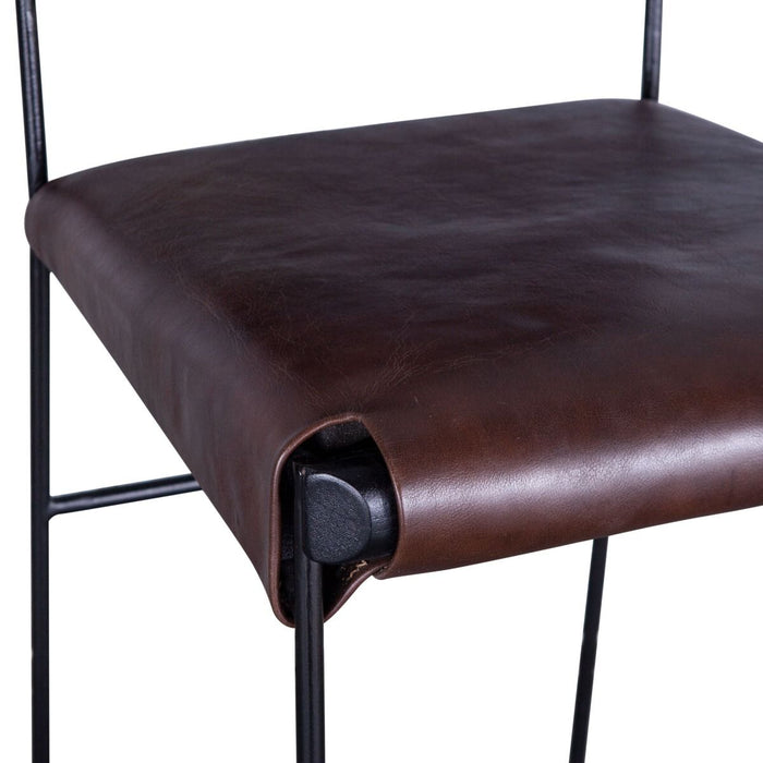 Mid-Century Chocolate Top-Grain Leather Counter Stool