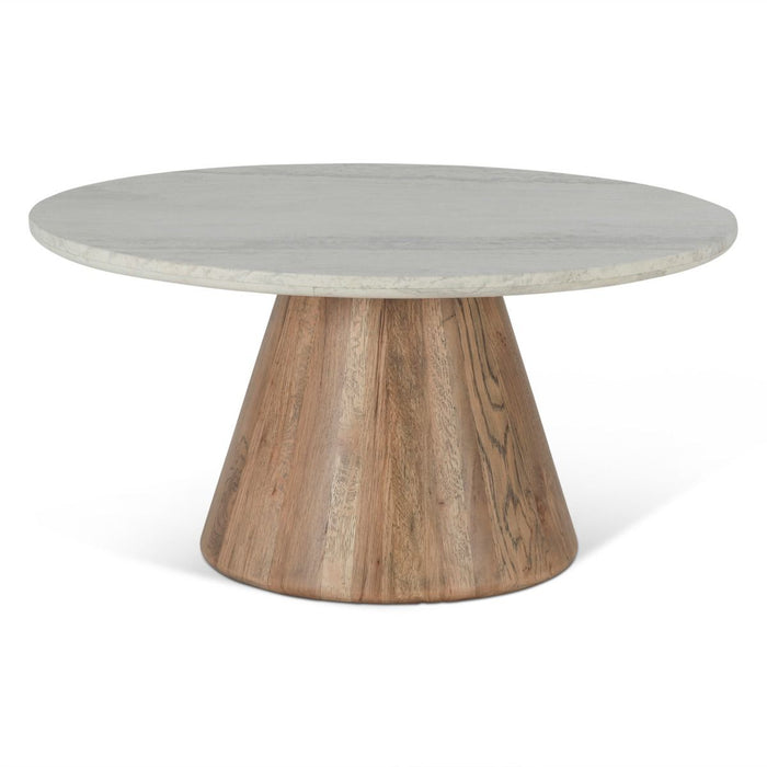 Modern White Travertine Top Pedestal Coffee Table