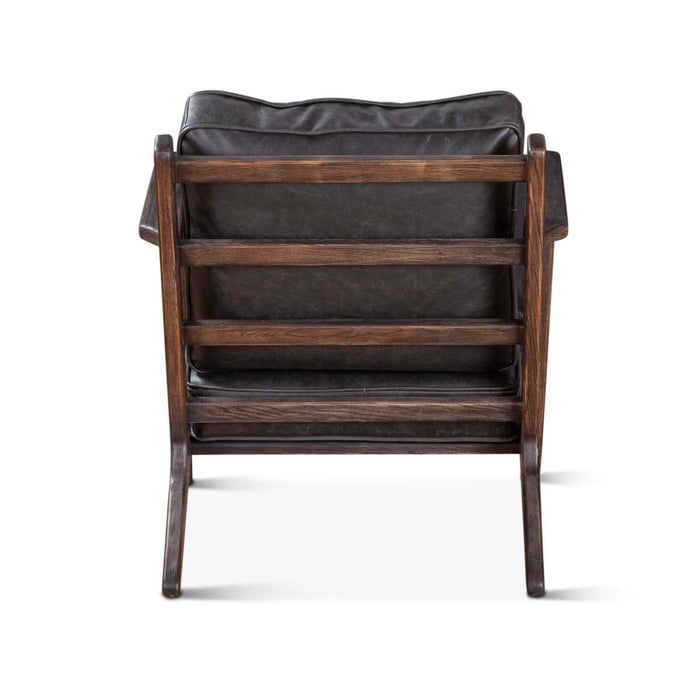 Black Leather Arm Chair with Dark Wood Arms