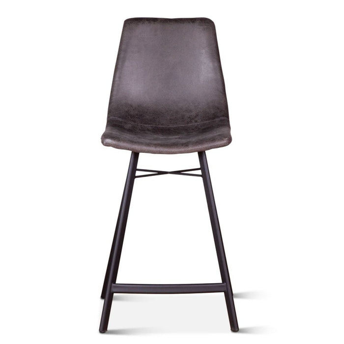 Retro Charcoal Leather Counter Stool