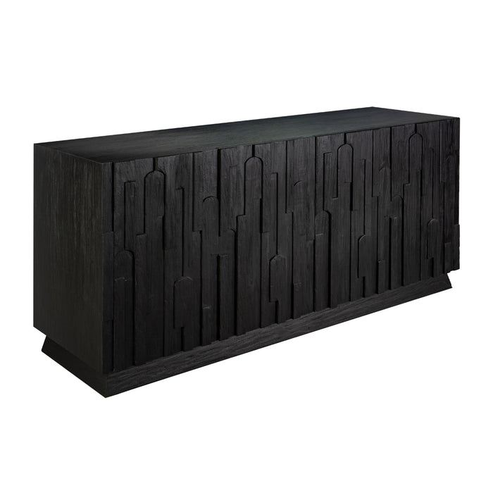 4-Door Deep Black Sculptural Sideboard