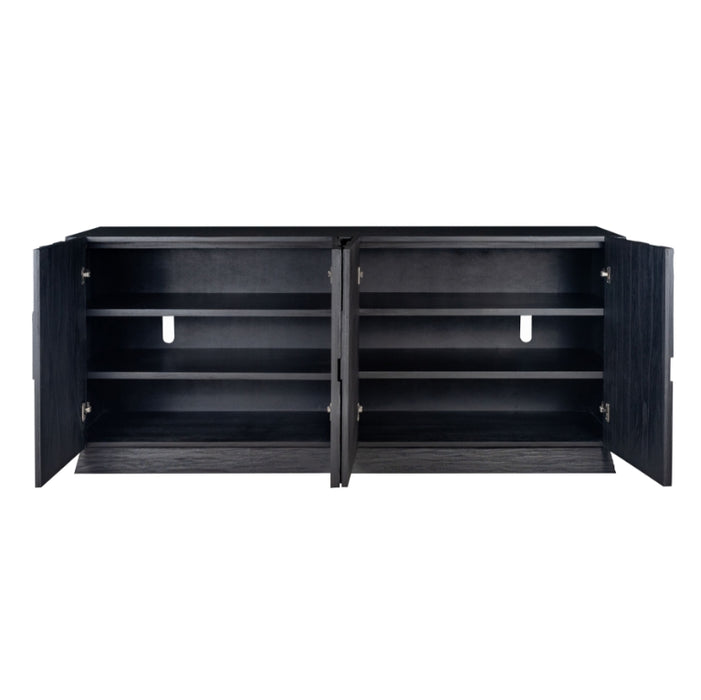 4-Door Deep Black Sculptural Sideboard