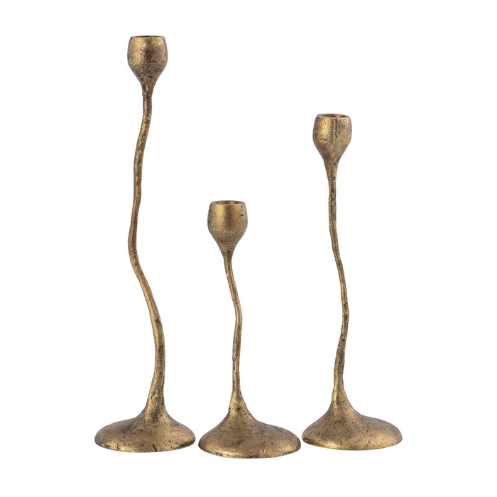 3-Set Brass Curved Candleholders