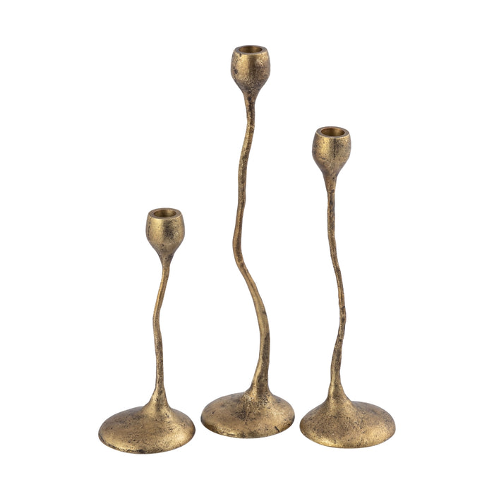 3-Set Brass Curved Candleholders