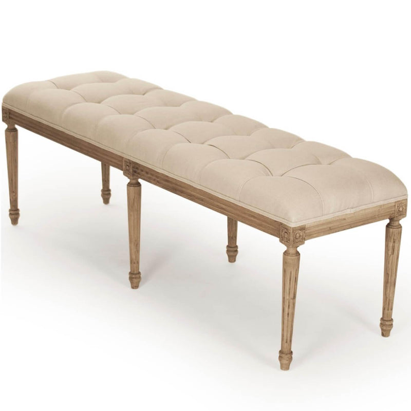Louis Tufted Natural Linen Bench