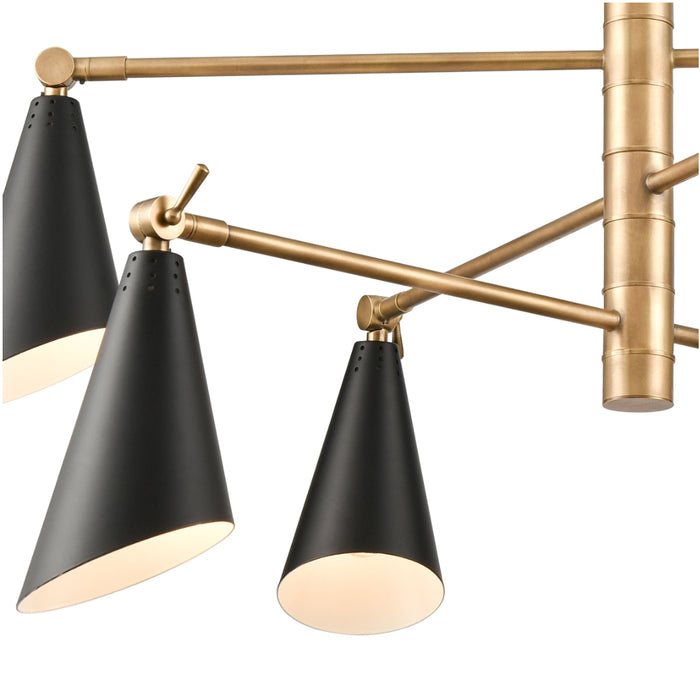 6-Light Black-Gold Cone Chandelier