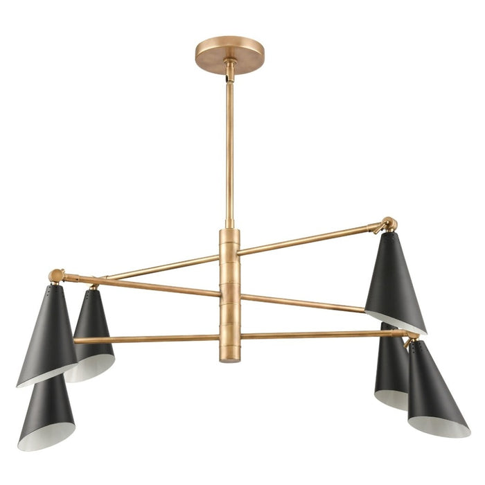 6-Light Black-Gold Cone Chandelier