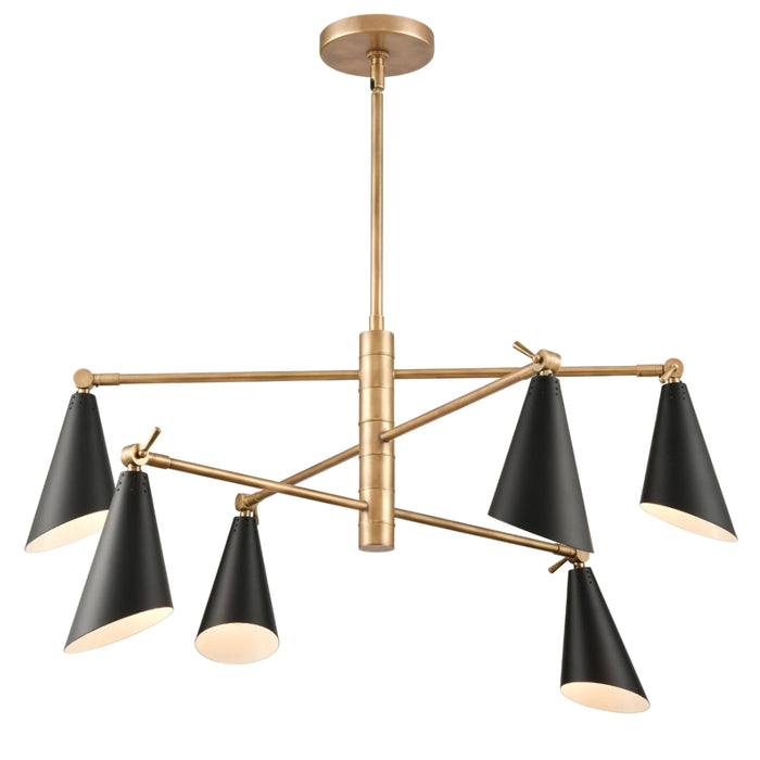 6-Light Black-Gold Cone Chandelier