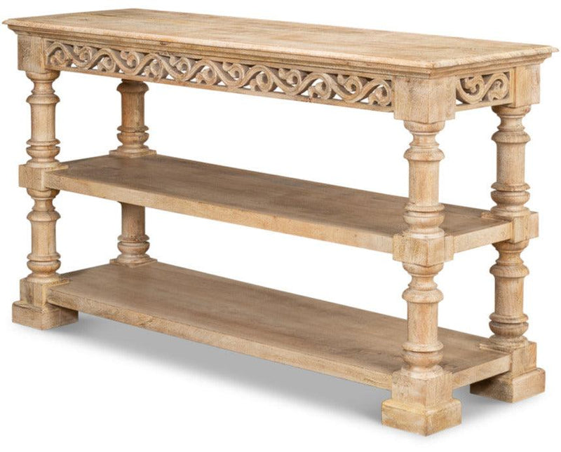 Natural Boho Carved Console Table