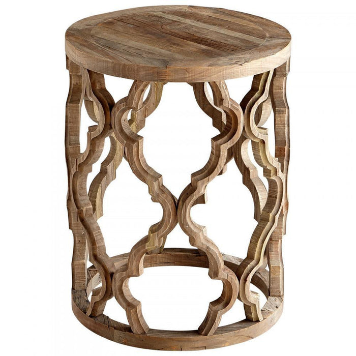 Natural Wood Quatrefoil Accent Table