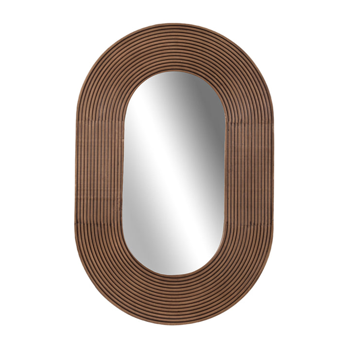 Ribbed Brown Oval Mirror