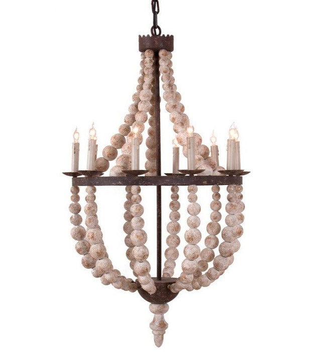 Rustic White Wood Beaded Chandelier