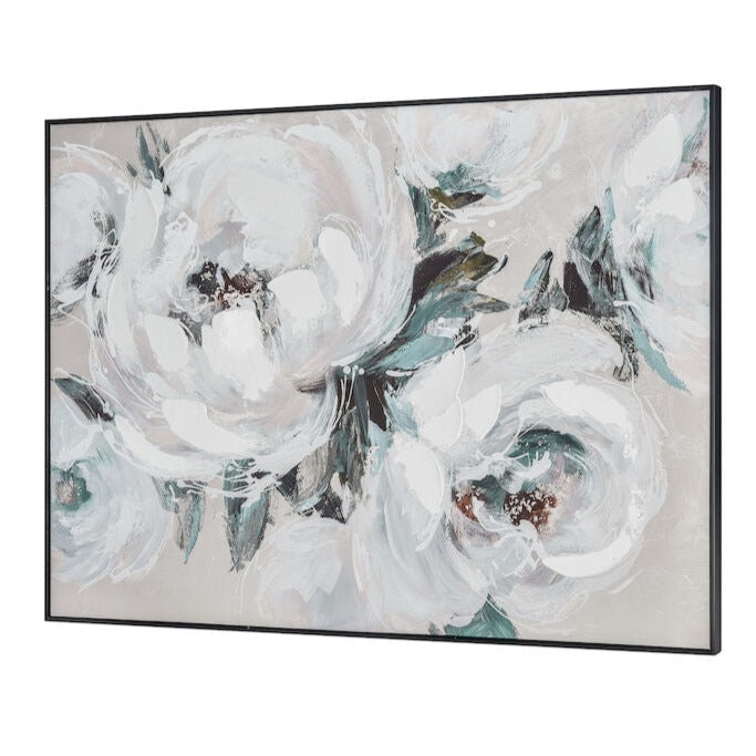 Blossom White Abstract Art with Black Frame