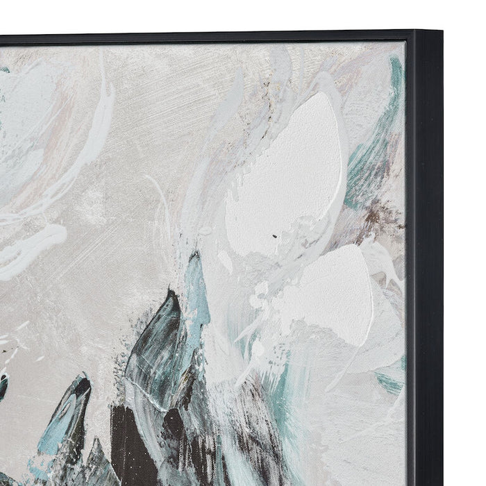 Blossom White Abstract Art with Black Frame