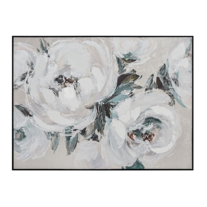 Blossom White Abstract Art with Black Frame