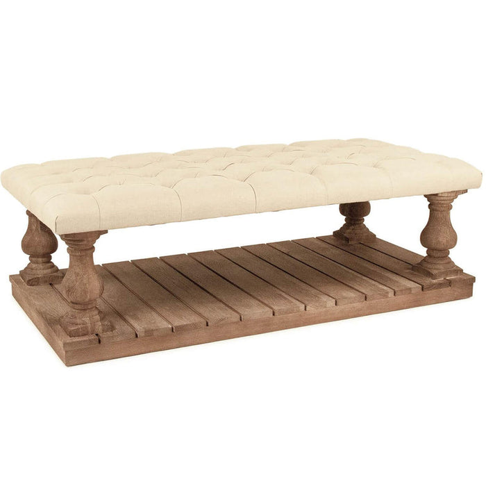 Tufted Ottoman Oak Wood Coffee Table