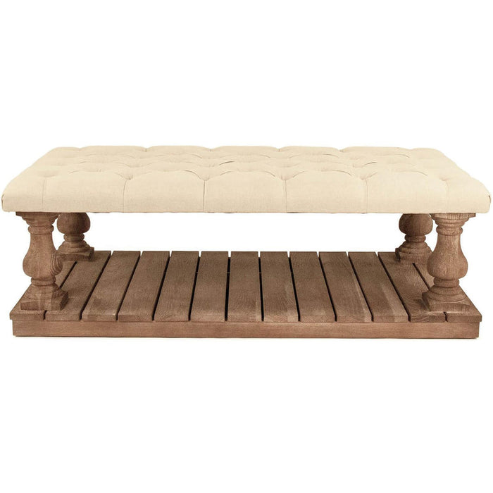 Tufted Ottoman Oak Wood Coffee Table