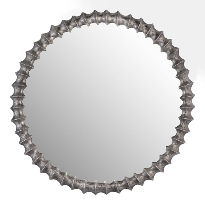 Round Ribbed Silver Metal Mirror